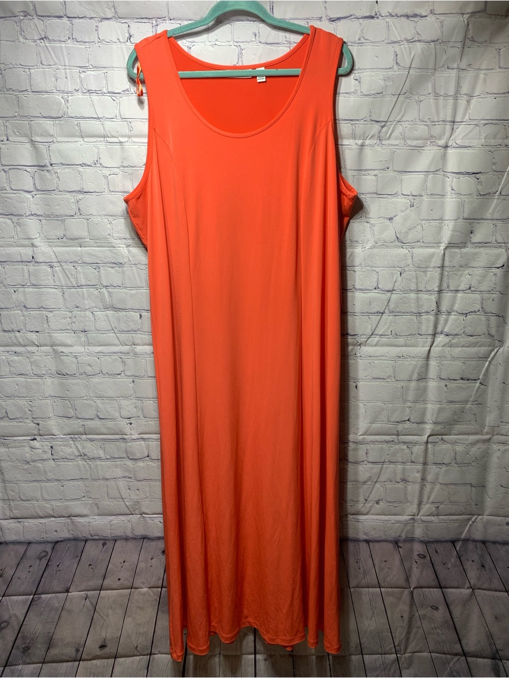 Susan Graver Liquid Knit Scoop Neck Sleeveless Maxi Dress Orange Sz 2X Stretch
